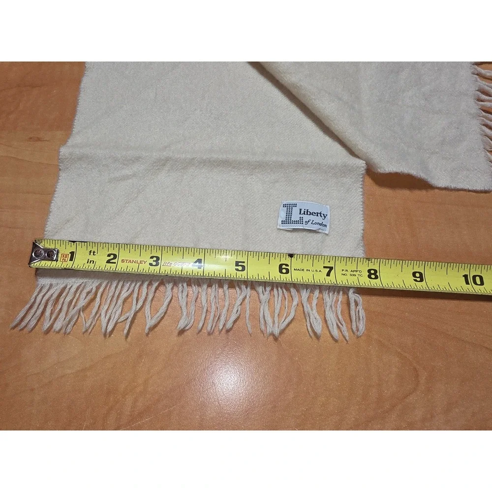 Liberty of London Vintage Cream Wool Fringe Scarf Rectangular Winter Wrap Ivory